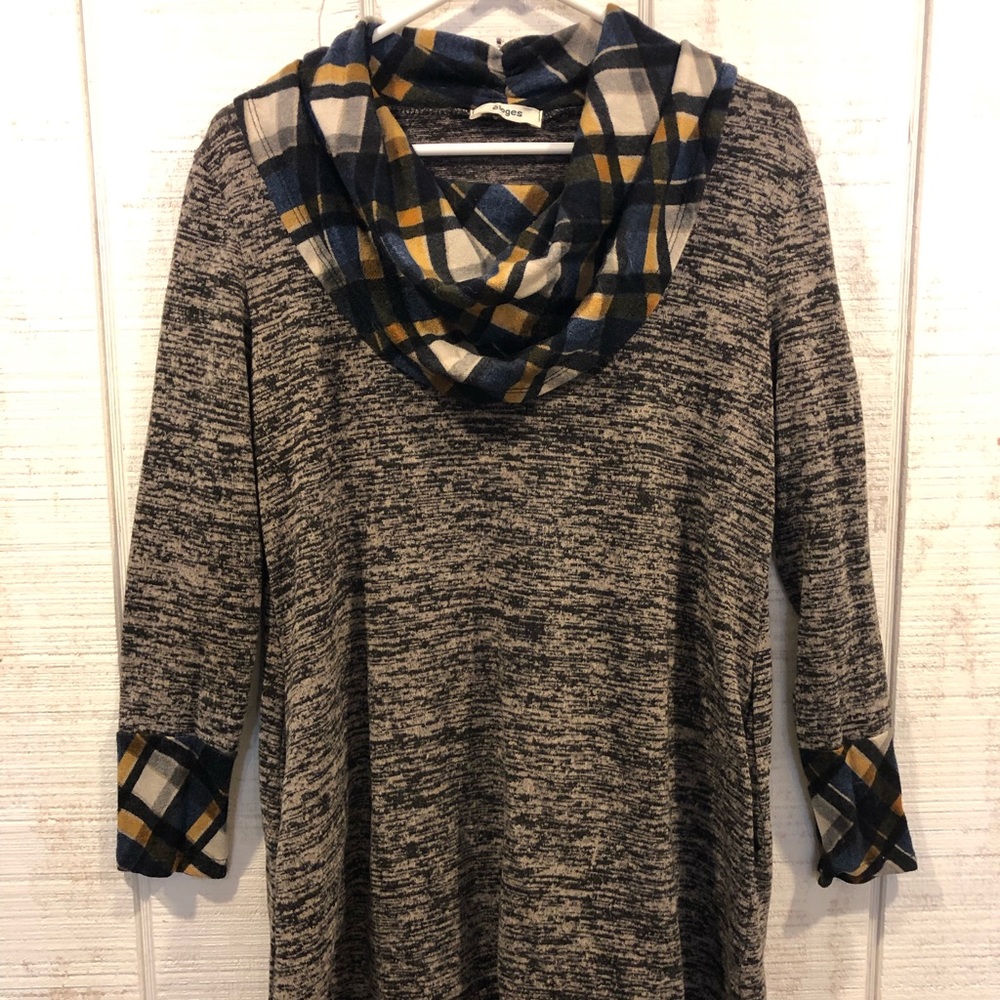 ELOGES Women's Plaid Cowl Scarf Tunic w pockets